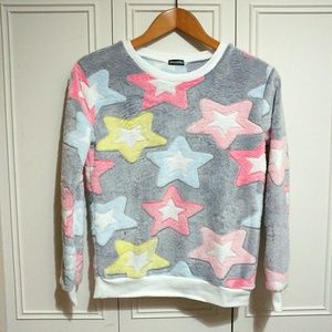 Fuzzy Rainbow Stars Sweatshirt Jumper sweater